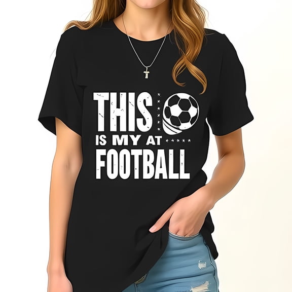 Stylish Black Cotton Short Sleeve T-Shirt with Playful Soccer Ball Graphic & " THIS IS MY AT FOOTBALL " Text - Perfect for Casual Outings and Match Days