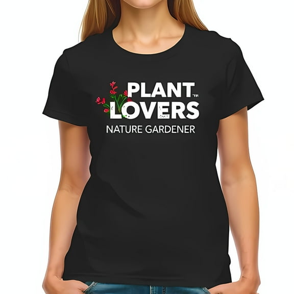 Stylish Black Cotton Short Sleeve T-Shirt for Plant Lovers with Floral Design & 'NATURE GARDENER' Text