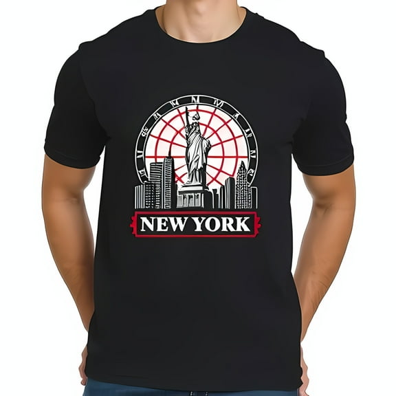 Stylish Black Cotton Short Sleeve T-Shirt with Artistic Design & NYC Bold " NEW YORK " Text