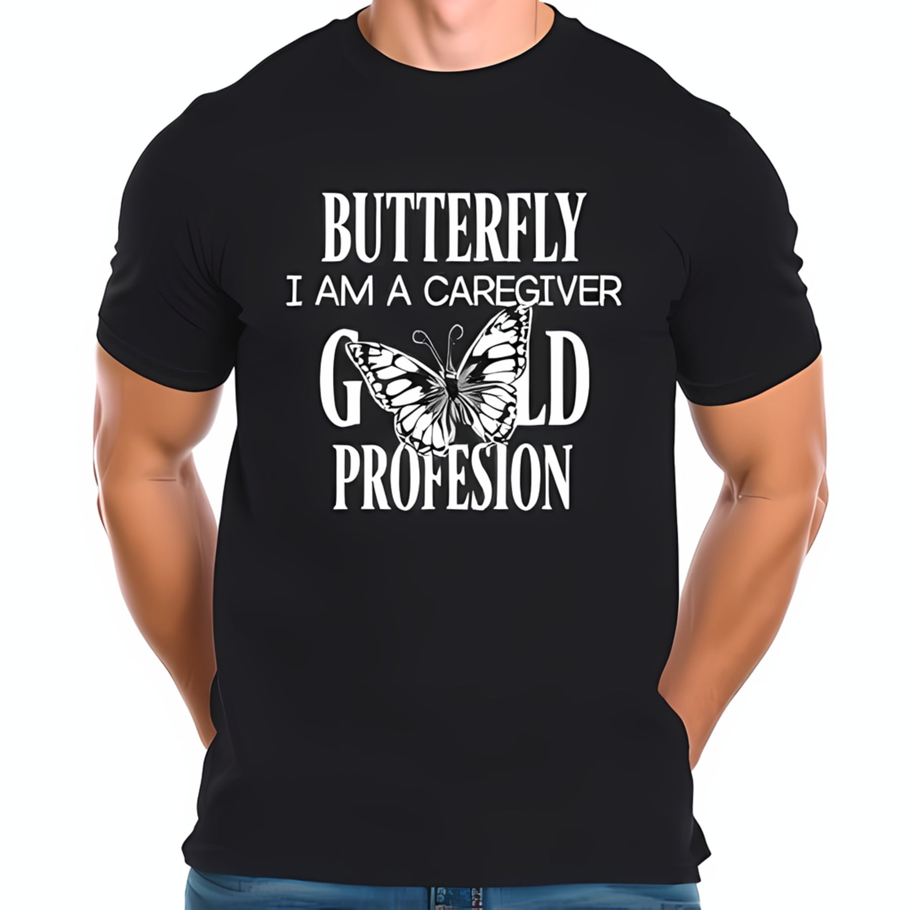Stylish Black Cotton Short Sleeve T-Shirt with Bold Butterfly Graphic ...