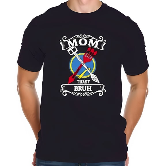 Stylish Black Cotton Short Sleeve T-Shirt with Bold 'MOM' Graphic Arrows & Spear Design Humorous 'THAST BRUH' Text - Perfect for Casual Outings