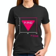 YIDUO Stylish Black Cotton Short Sleeve T-Shirt with Bold Pink 'P-PHD' Graphic and Angular Graph Design - Perfect for Data Lovers and Academics
