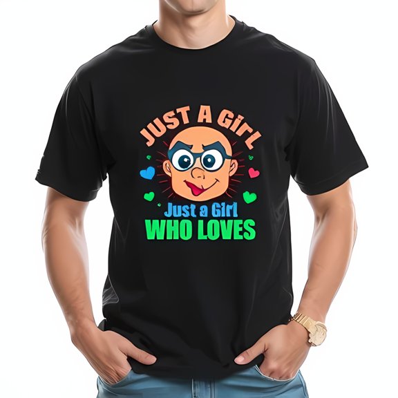 Stylish Black Cotton Short Sleeve T-Shirt with Colorful 'JUST A GIRL' Text & Heart Motifs - Fun & Playful Design