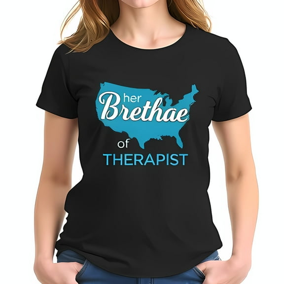 Stylish Black Cotton Short Sleeve T-Shirt with Creative US Map Design & " her Brethae of THERAPIST " in