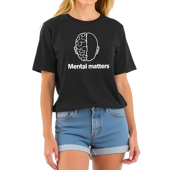 Stylish Black Cotton Short Sleeve T-Shirt with Half-Brain & Half-Human Design - " Mental Matters " Graphic Tee for Mental Awareness