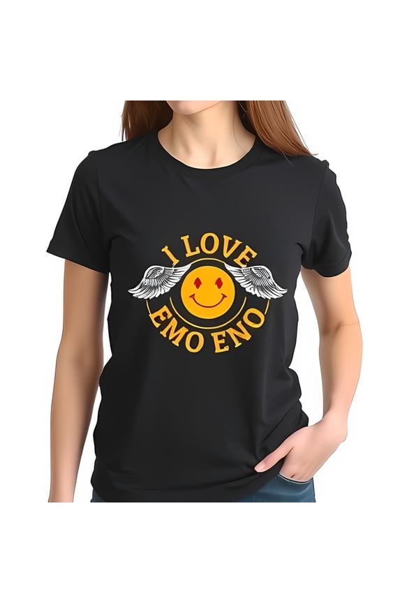 Stylish Black Cotton Short Sleeve T-Shirt with " I LOVE EMO ENO "-New