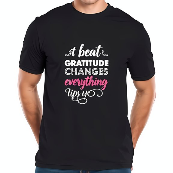 Stylish Black Cotton Short Sleeve T-Shirt with Inspiring Quote " Gratitude Changes Everything " in Vibrant Pink & White Typography