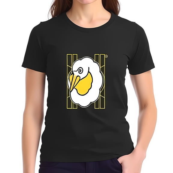 Stylish Black Cotton Short Sleeve T-Shirt with Minimalist Graphic in White & Yellow Art Border