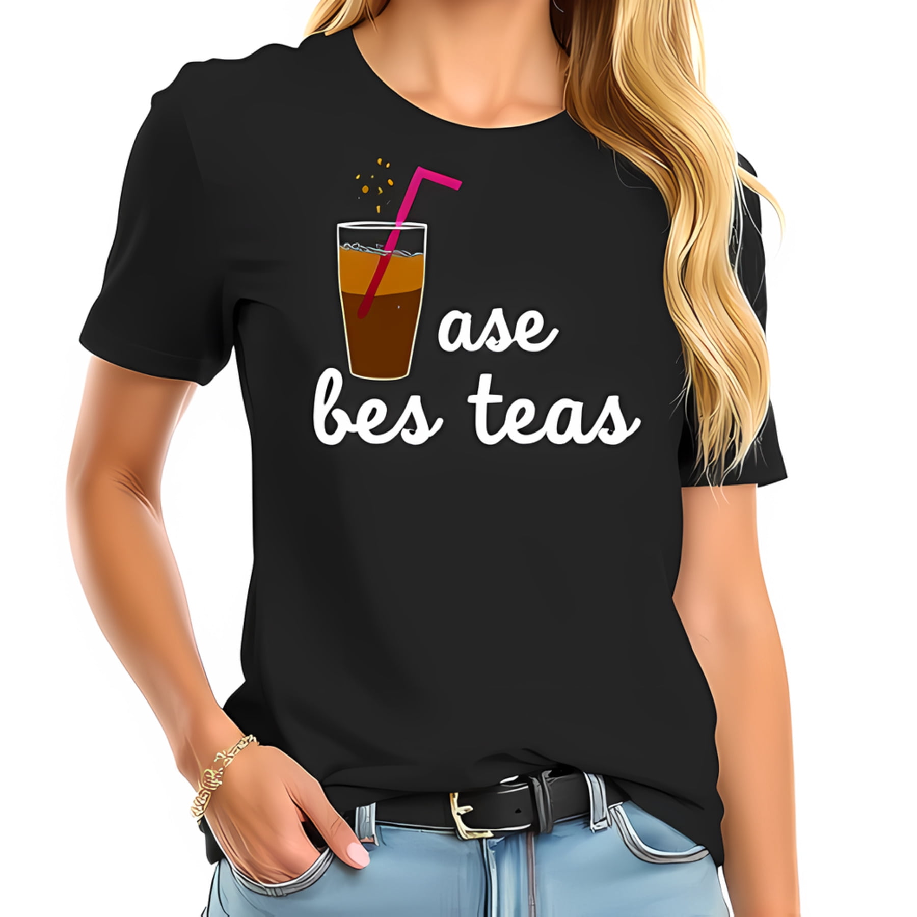 Stylish Black Cotton Short Sleeve T-Shirt with Playful 