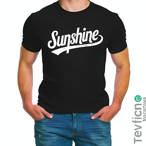 Stylish Black Cotton Short Sleeve T-Shirt with 'Sunshine' Cursive Design - Trendy Casual Wear for Men