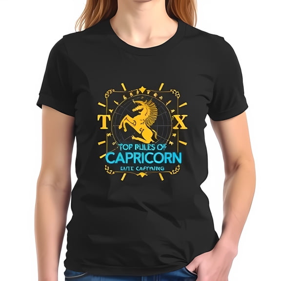 Stylish Black Cotton Short Sleeve T-Shirt with 'Top Pillars of Capricorn' Graphic & Design - Fashion
