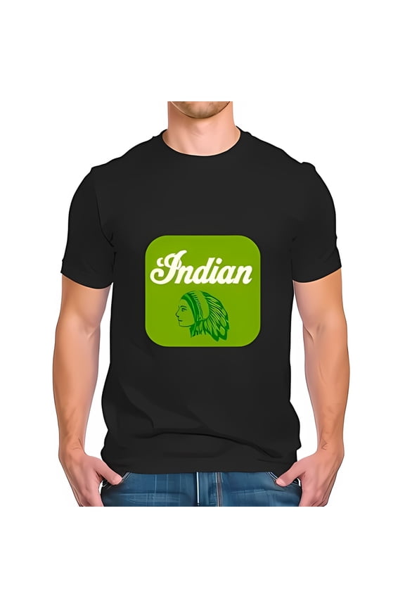Stylish Black Cotton Short Sleeve T-Shirt with Vibrant Green 'Indian -All-cotton