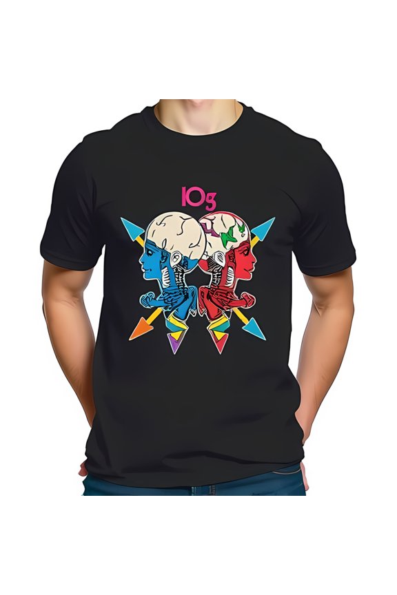 Stylish Black Cotton Short Sleeve T-Shirt with Vibrant Pink '103' Design Blue & Heads and Colorful Crossed Arrows - Unique Graphic Tee