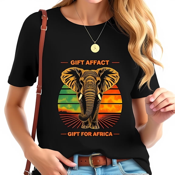 Stylish Black Cotton Short Sleeve T-Shirt with Vibrant Yellow Elephant Graphic & Positive Messages for African Wildlife Conservation