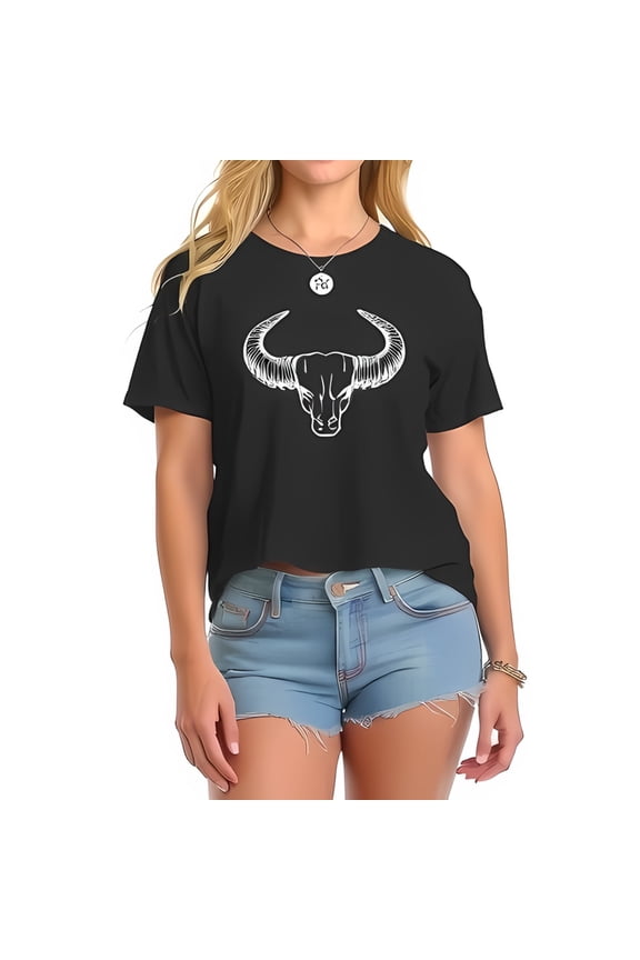 Stylish Black Cropped Cotton Shirt With Minimalist White Head Silhouette Design