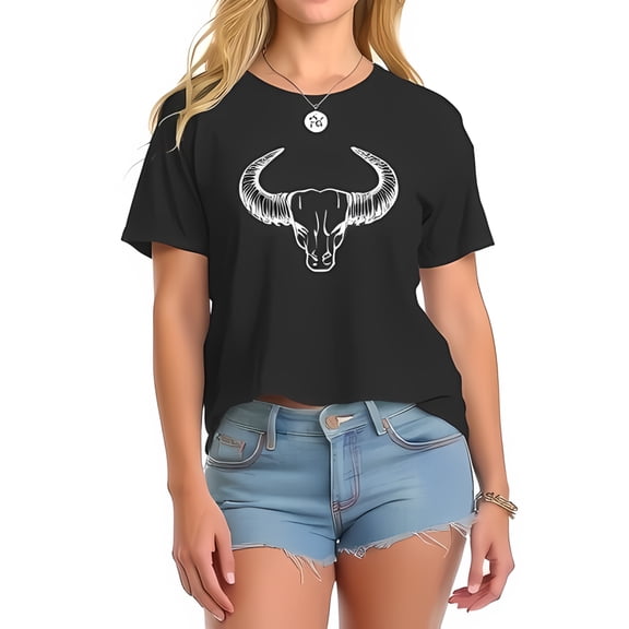 Stylish Black Cropped Cotton T-Shirt with Minimalist White 's Head Line Art Design - Relaxed Fit for Summer Fashion