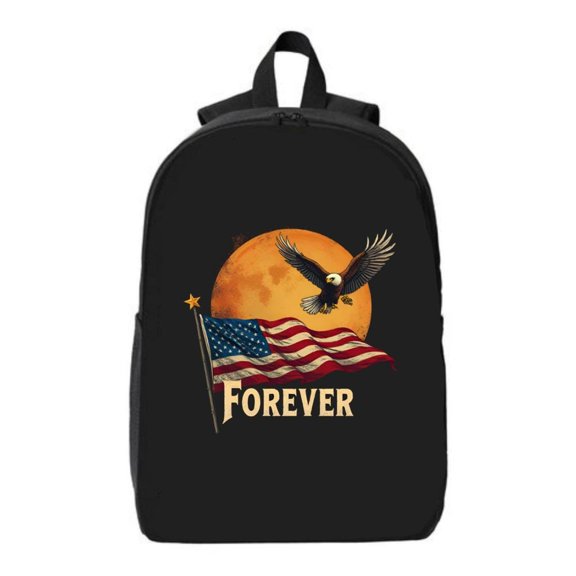 Stylish Black Laptop Backpack for College & High School - American Flag & Eagle Design with Orange Moon - Fits 15 " Laptop & iPad - Perfect Travel Bag for - & -