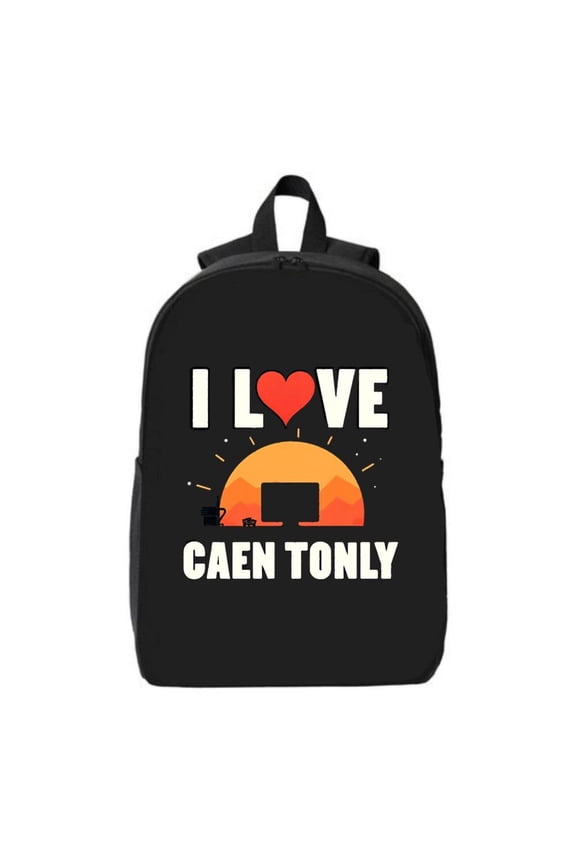 Stylish Black Laptop Backpack for College & High School - " I LOVE CAEN TONLY " Design with Sun & Gaming Silhouette - Fits 15 " Laptop & iPad - Perfect Travel Bag for - & -