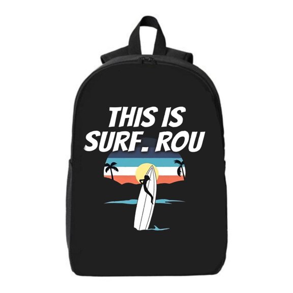 Stylish Black Laptop Backpack for College & High School - Surfboard & Surfing Silhouette Design Fits 15 " Laptop & iPad Perfect for - & - Ideal Travel Bag with Sunset & Palm Trees Background
