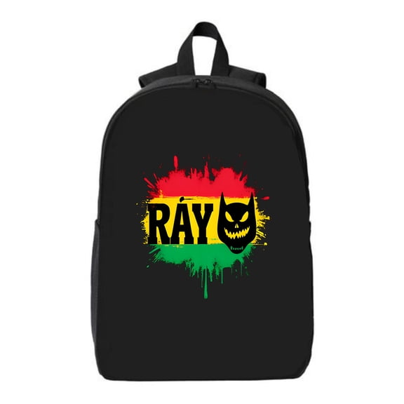 Stylish Black Laptop Backpack for College & Travel - Colorful Splash Design with Bold ' RAY ' & Bat Face - Fits 15 " Laptop & iPad