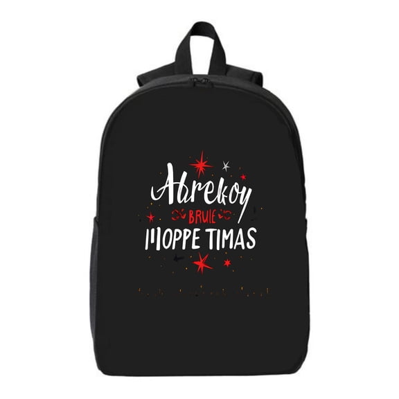 Stylish Black Laptop Backpack for College & Travel - Features ' Arekeky ' in Cursive ' S Baires ' in Red and Bold ' ¡¡oppe timas ' with Stars