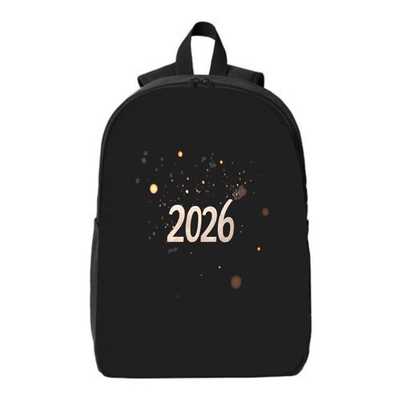 Stylish Black Laptop Backpack for College & Travel - Top - Loading Design with Decorative Dot Pattern & ' 2026 ' - Fits 15 " Laptop & iPad