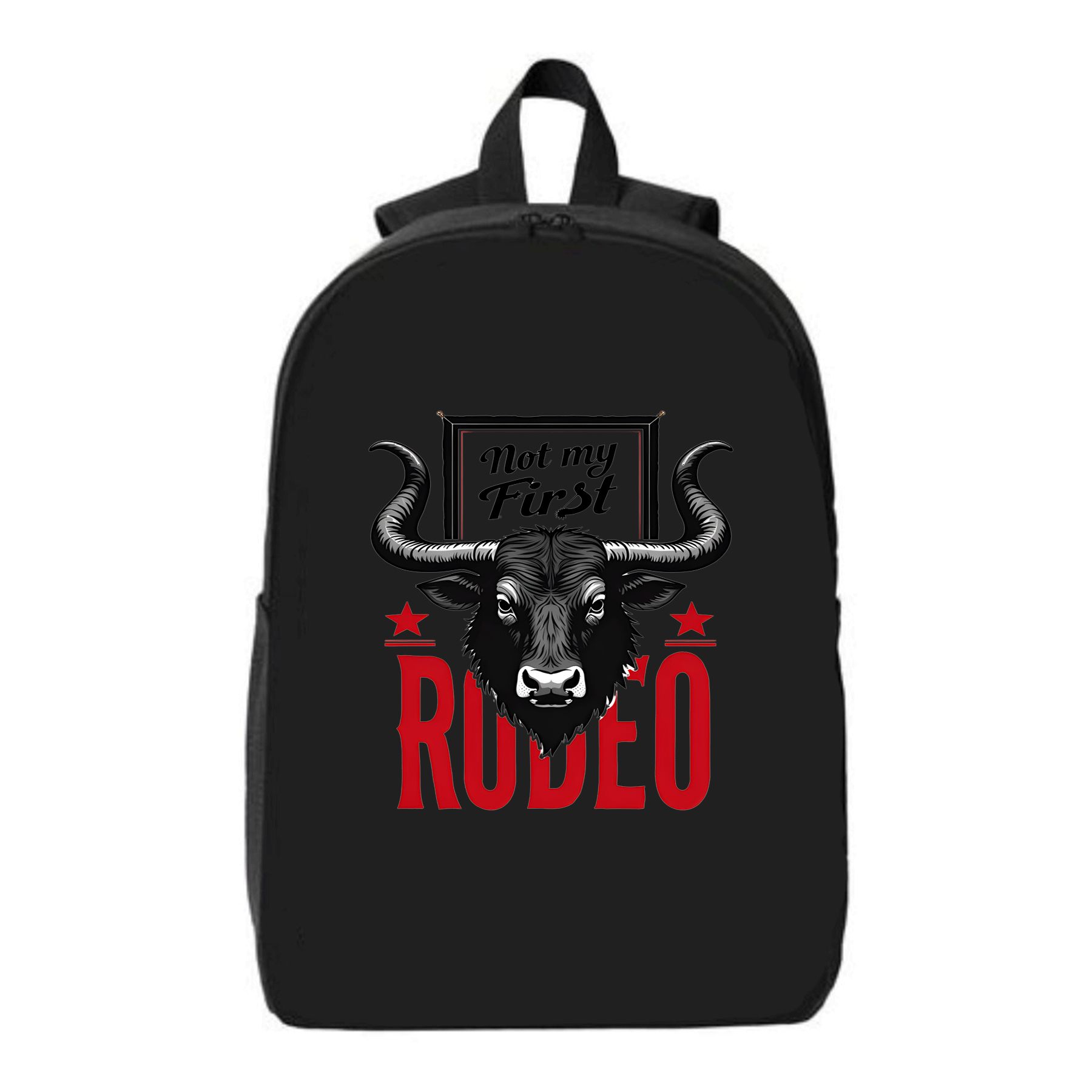 Stylish Black Laptop Backpack with Bold Design & ' Not my First Rodeo ...