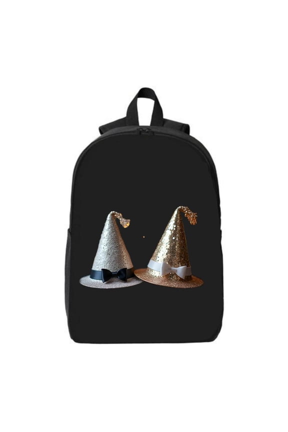 Stylish Black Laptop Backpack with Glittery Gold Witch Hats - Perfect for College High School & Travel Fits 15 " Laptop & iPad