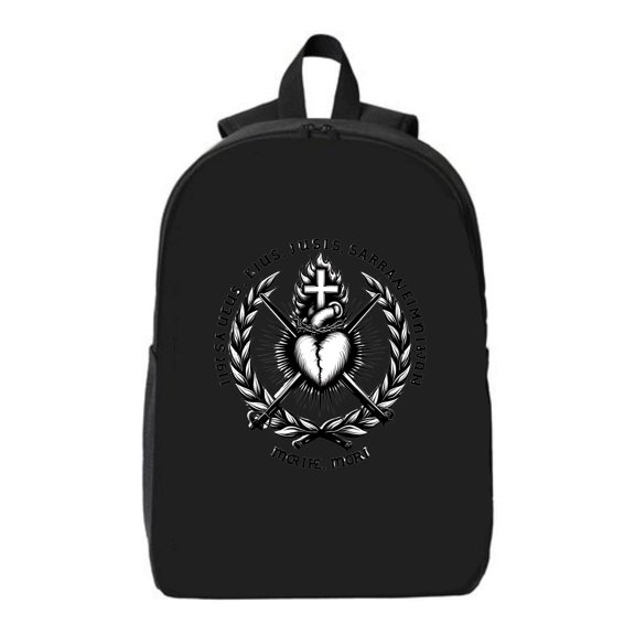 Stylish Black Laptop Backpack with Heart & Cross Design Flames Laurel Branches - Fits 15 " Laptop & iPad