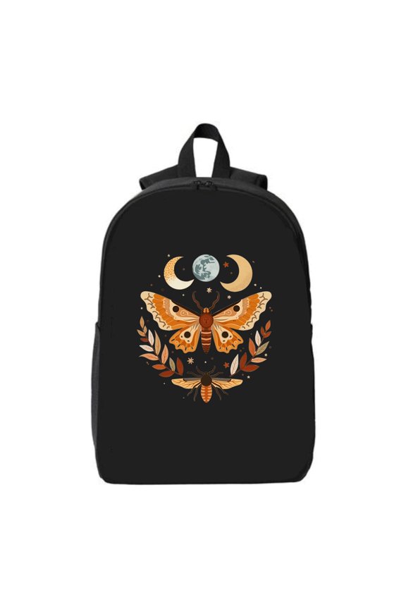 Stylish Black Laptop Backpack with Large Moth Design Moons & Earthy Tones - Fits 15 " Laptop & iPad Perfect for Travel