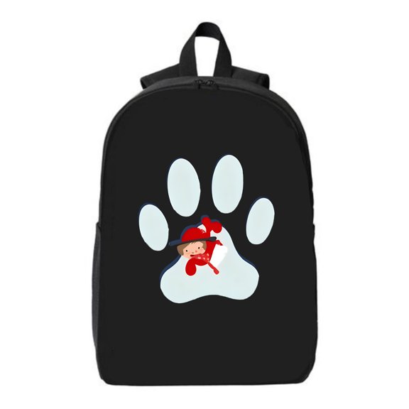 Stylish Black Laptop Backpack with Large White Print & Cartoon Character in Red Hat - Perfect for College High School & Travel