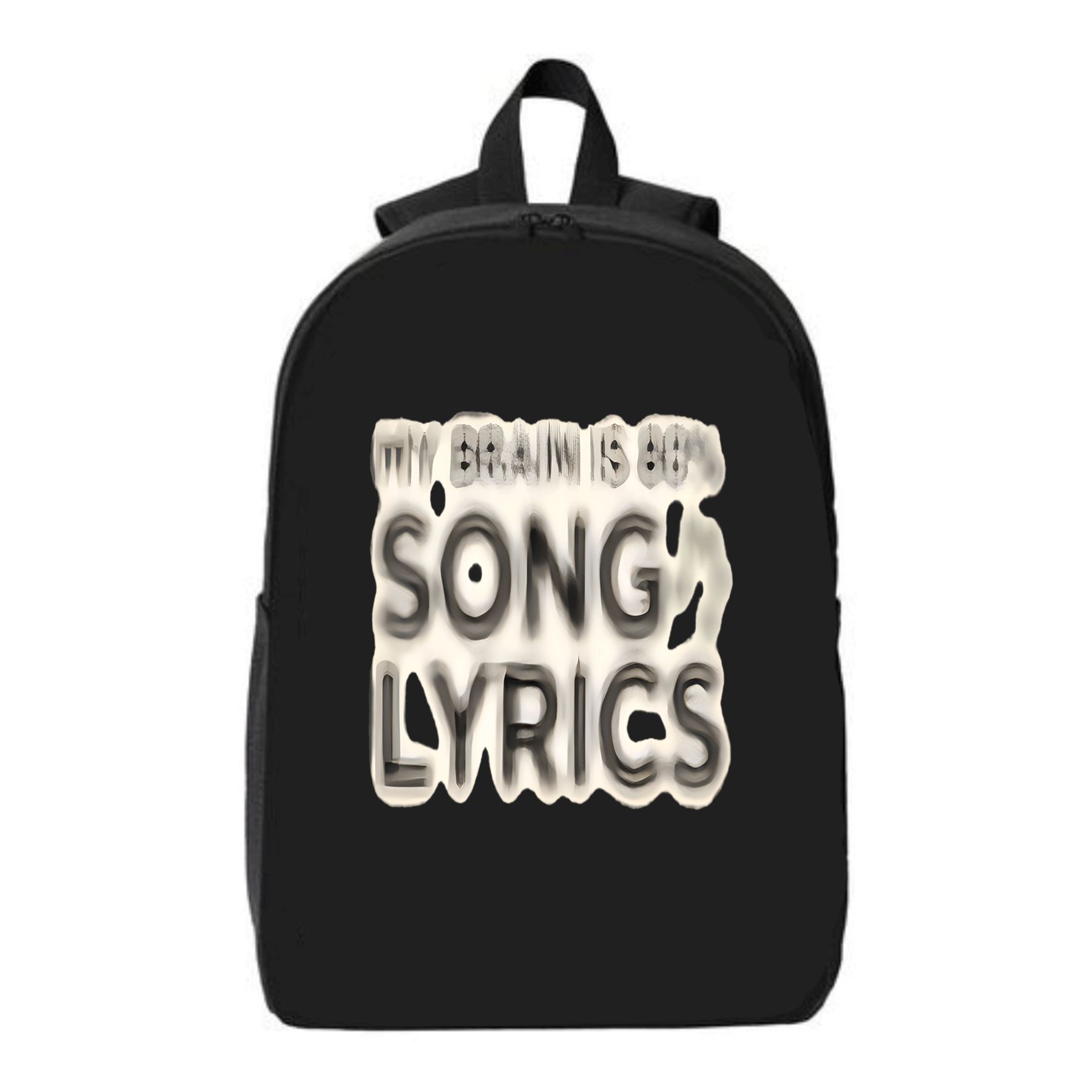 Stylish Black Laptop Backpack with ' MY BRAIN IS SO ' & ' SONG LYRICS ...