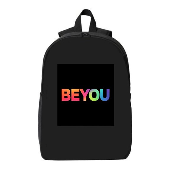Stylish Black Laptop Backpack with Rainbow ' BEYOU ' Design Fits 15 " Laptop & iPad Features Side Pockets & Top Handle