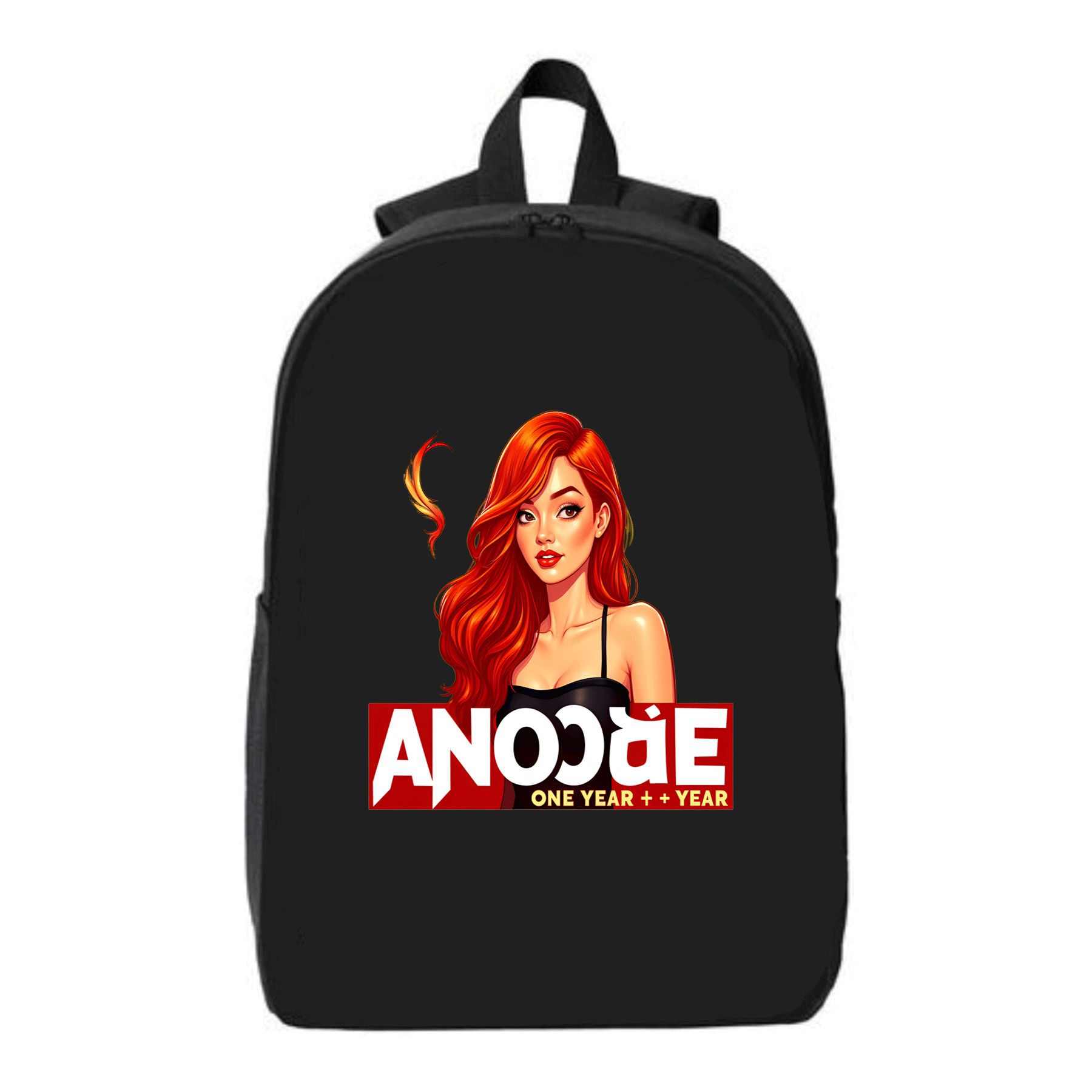 Stylish Black Laptop Backpack with Vibrant Red - Haired Woman ...