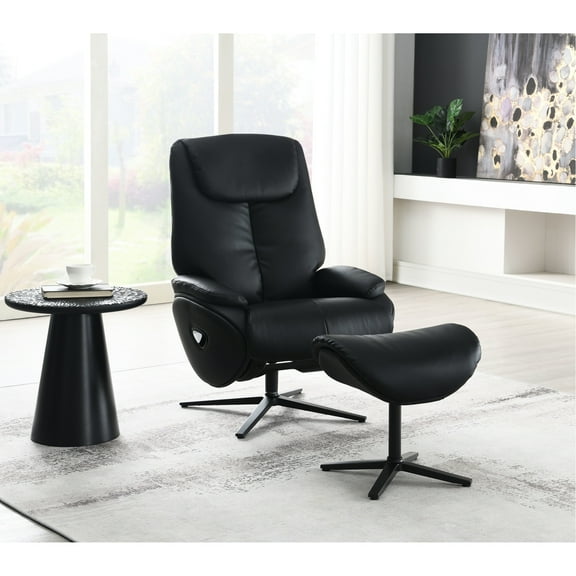 Stylish Black Leather Swivel Recliner Chair And For Home Use Modern With Reclining - Stable Seat