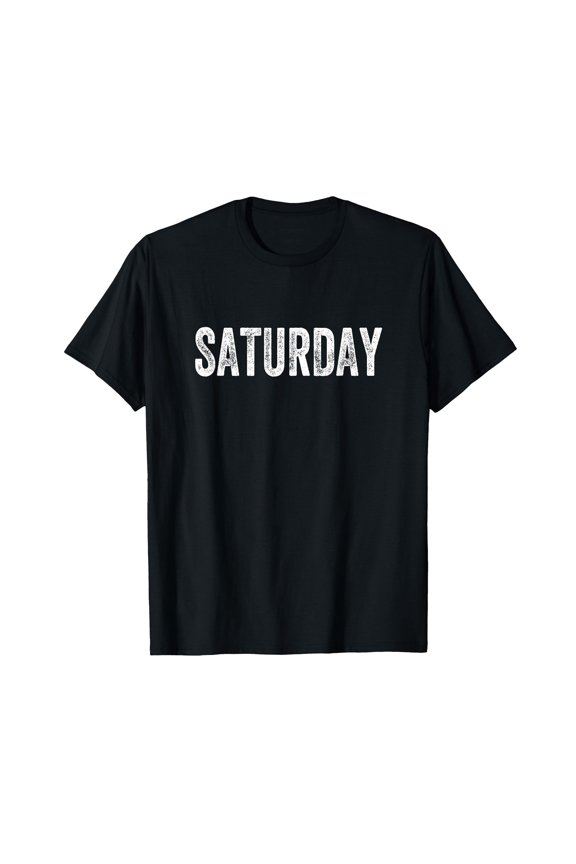 Stylish Black Letter Print T-Shirt for Casual Weekend Wear - Saturday Design, Small Size