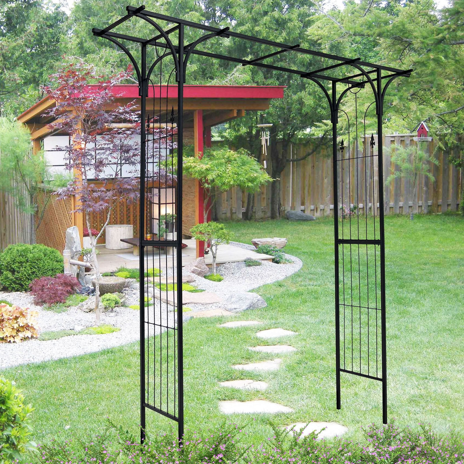 Stylish Black Metal Garden Arch Trellis For Climbing Plants And Flowers ...