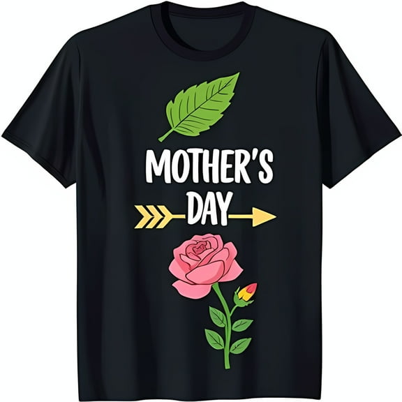 Stylish Black Mother's Day T-Shirt with White Text & Gold Arrow Design