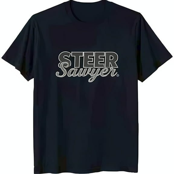 Stylish Black Neck T-Shirt with Bold 'Steer ' Graphic Print