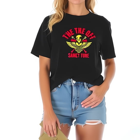 Stylish Black Oversized Cotton T-Shirt with Bold and Wings Graphic Design - " OFF SANCTURE " - Casual Summer Fashion