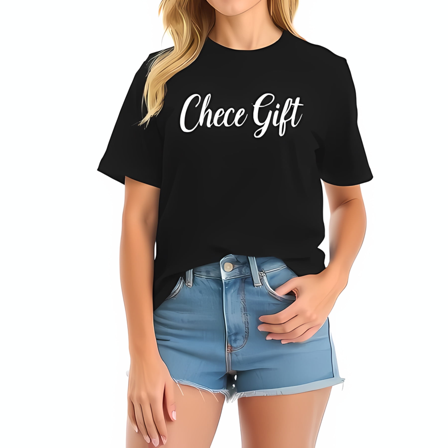 Stylish Black Oversized Cotton T-Shirt with 'Chece Gift' in White ...