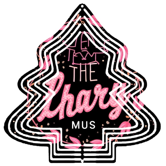 Stylish Black & Pink Metal Hanging Christmas Tree Wind Spinner - Neon Cowboy Hat & ' THE Chars MUS ' Design for Garden Decor