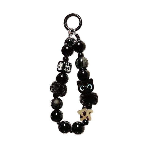 Stylish Black Plush Phone Lanyard Featuring Wrist Strap And Holder
