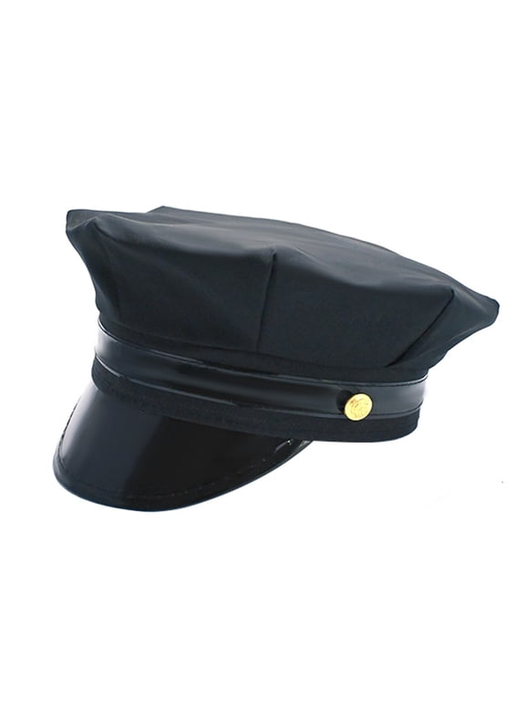 Stylish Black Polices Officer Hat With Practical Polyester Construction Uniform Hat For Role Playing Activities