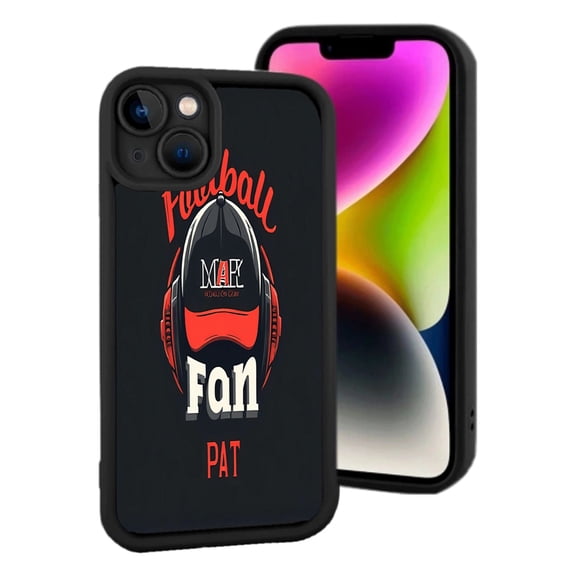 Stylish Black & Red Football Helmet iPhone 15 Case - Lightweight Yellowing Resistant Personalized with ' Pat '