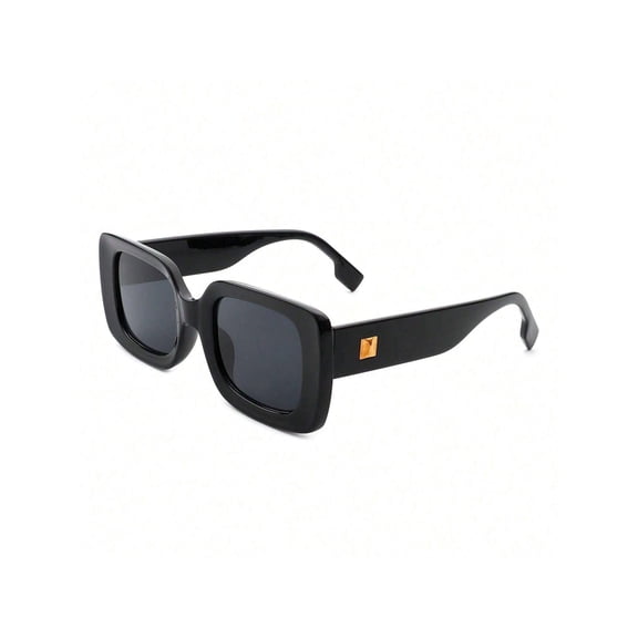 Stylish Black Square Sunglasses with Decorative Detail - Dark Lens UV Protection Trendy Casual Eyewear