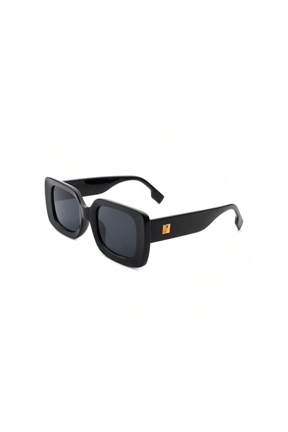 Stylish Black Square Sunglasses with Decorative Detail - Dark Lens UV Protection Trendy Casual Eyewear