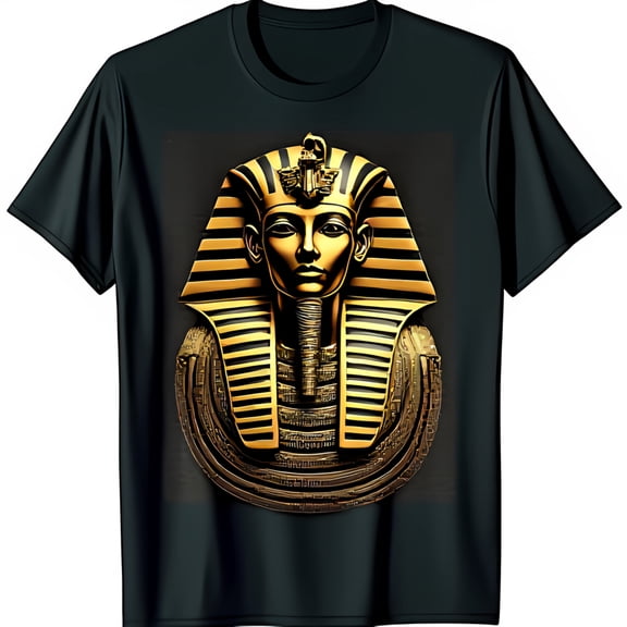 Stylish Black T-Shirt Featuring Iconic Golden Pharaoh Mask Design for History Lovers