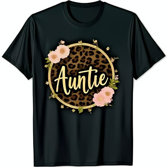 Stylish Black T-Shirt for Auntie with Gold Glitter Print & Floral Design