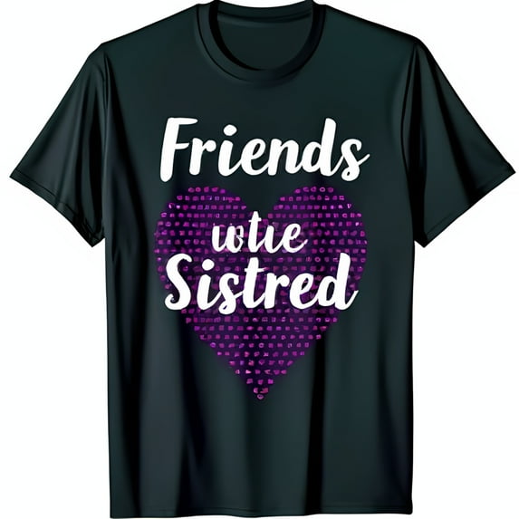 Stylish Black T-Shirt for Women with Glittery Heart & Friends with the Sistred Graphic